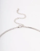 Rhodium Rose Diamante Pendant Necklace