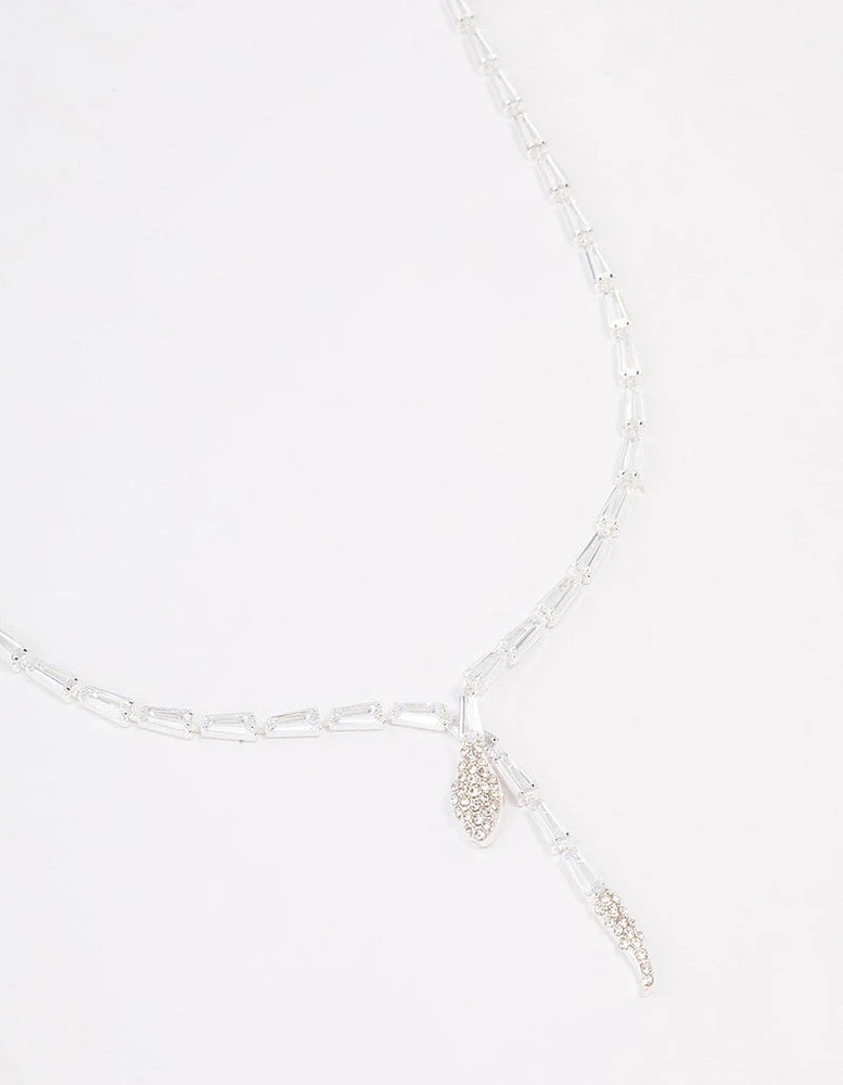 Silver Baguette Snake Y-Shape Necklace