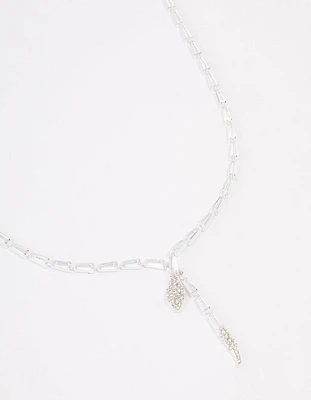 Silver Baguette Snake Y-Shape Necklace