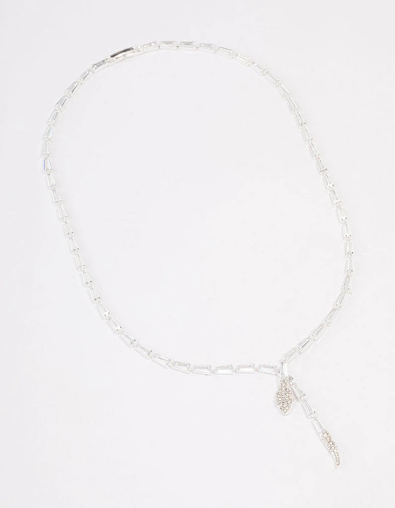 Silver Baguette Snake Y-Shape Necklace