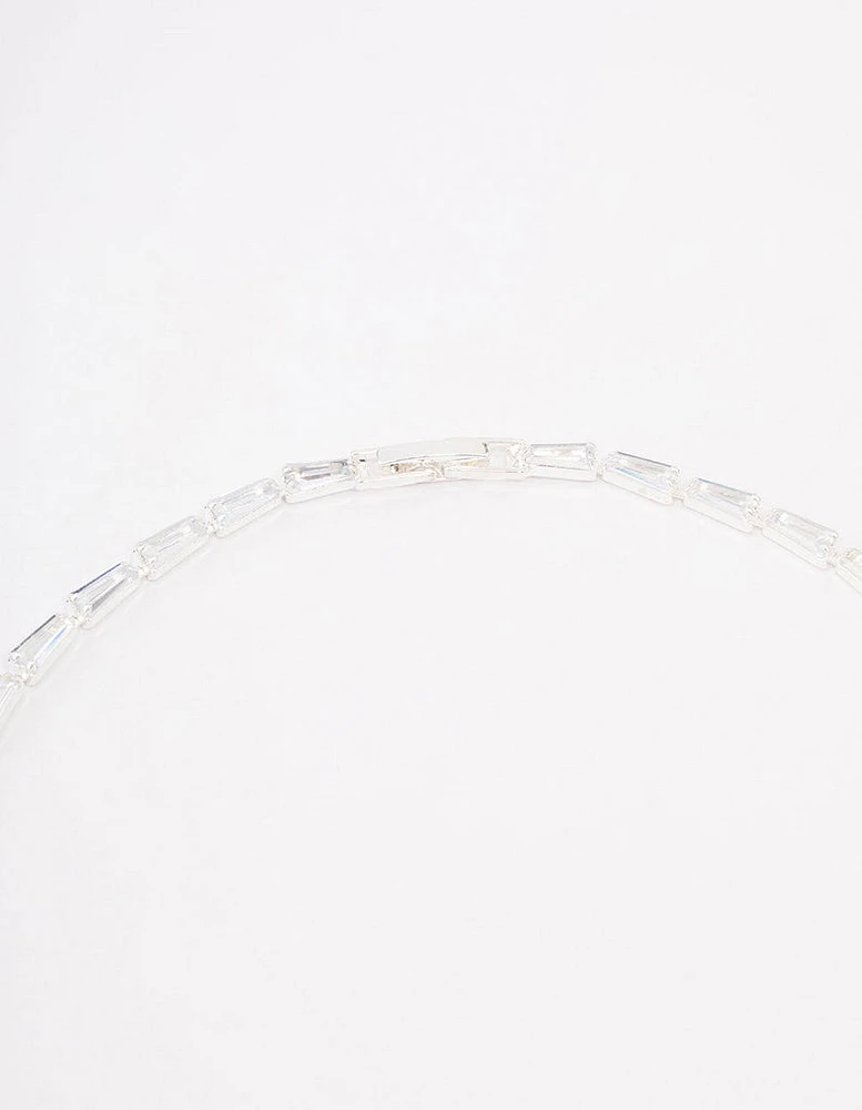 Silver Baguette Snake Y-Shape Necklace