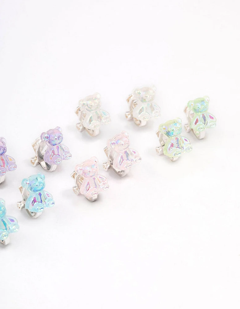 Kids Rainbow Gummy Bear Clip On Earrings 5-Pack