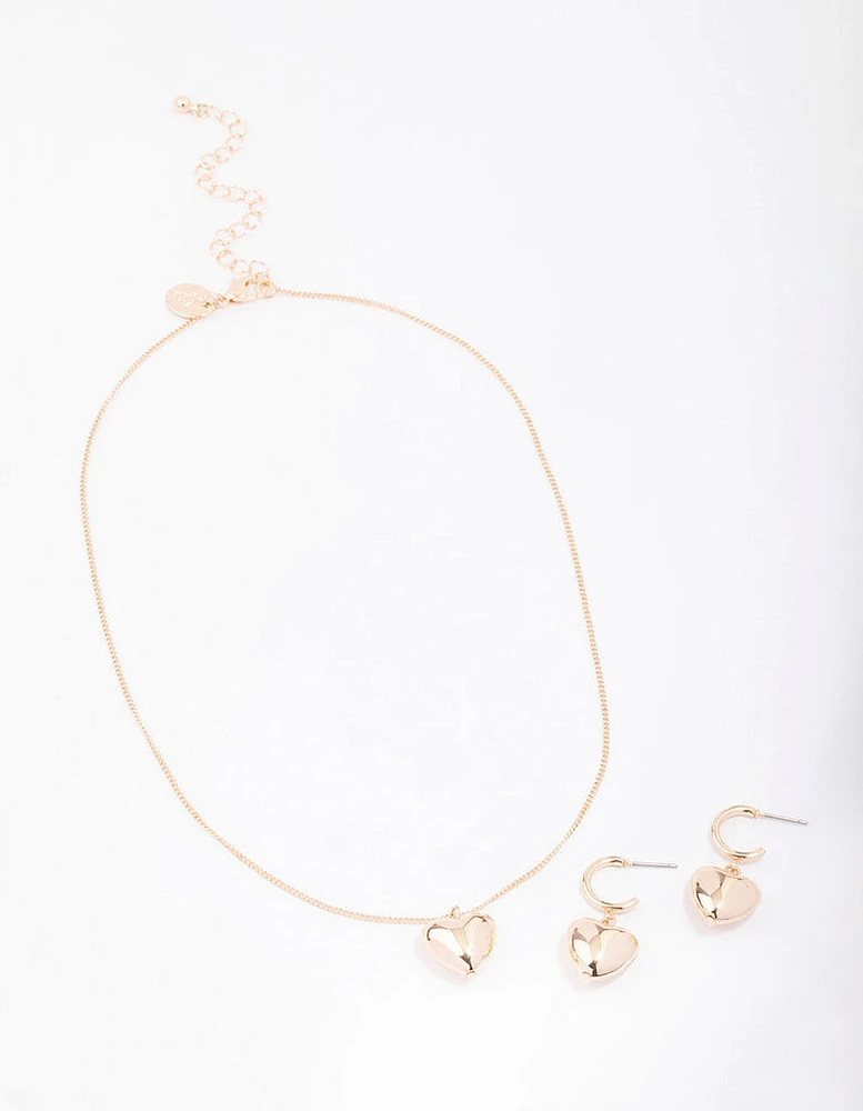 Gold Bold Heart Jewellery Set