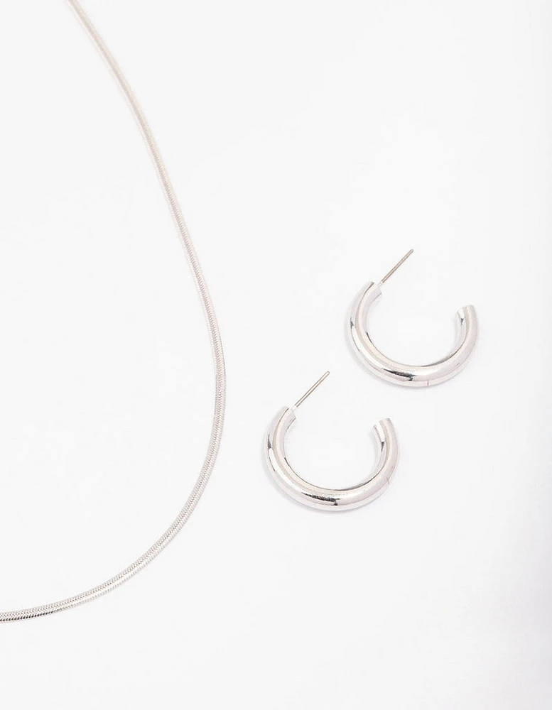 Rhodium Snake Chain Earrings & Necklace Jewellery Set