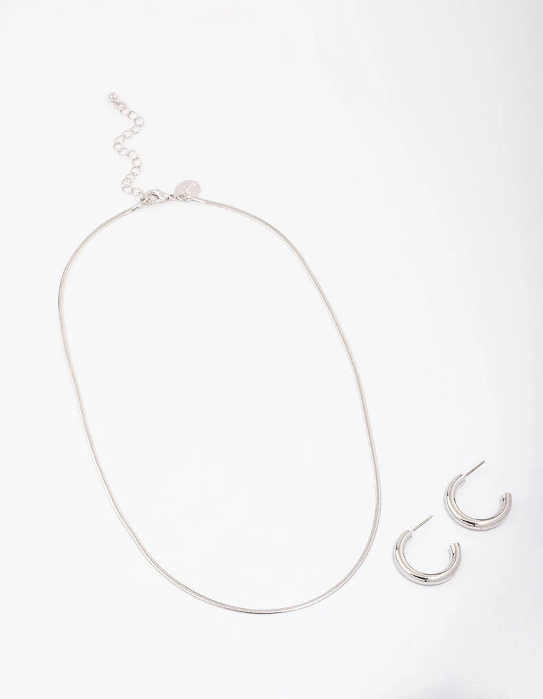 Rhodium Snake Chain Earrings & Necklace Jewellery Set