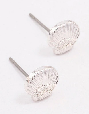 Silver Clam Shell Stud Earrings