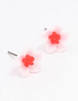 Pink Hibiscus Flower Stud Earrings