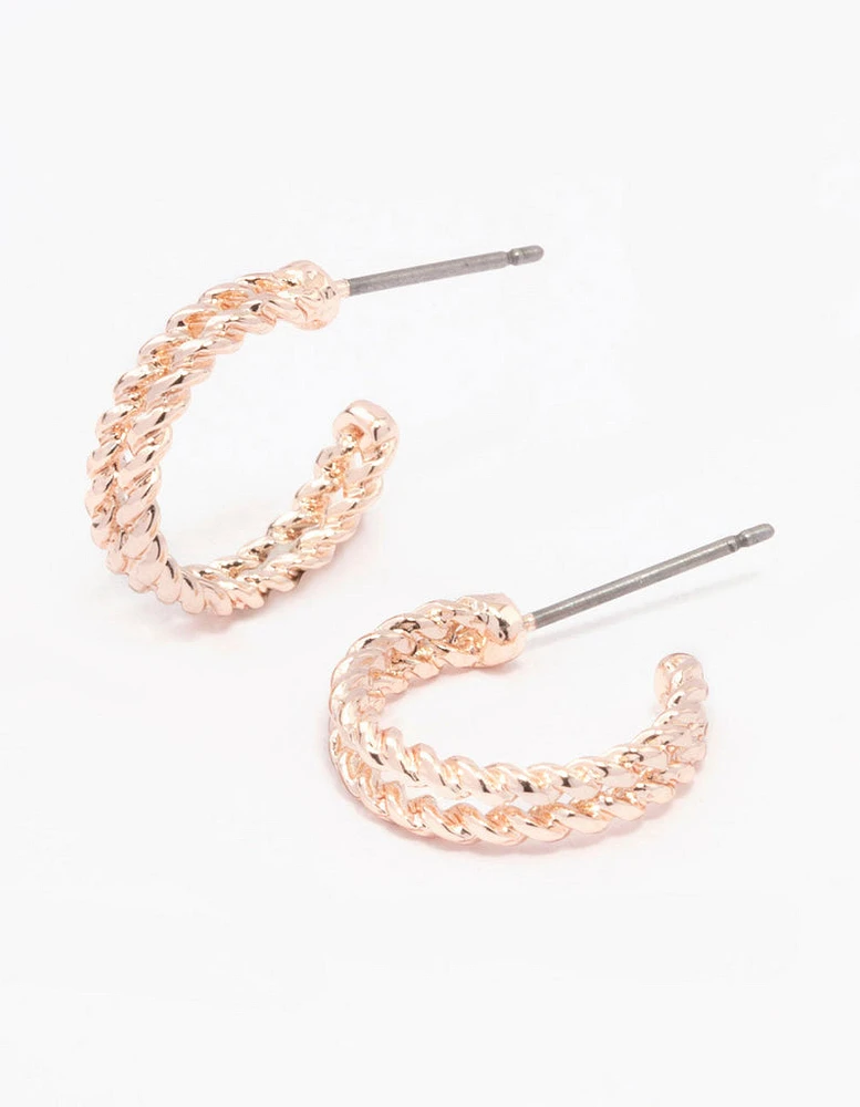 Rose Gold Double Twisted Huggie Earrings