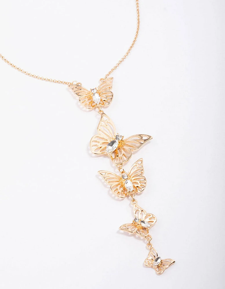 Gold Butterfly Drop Necklace