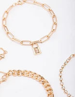 Gold Diamante Locket Anklet & Bracelet