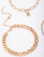 Gold Diamante Locket Anklet & Bracelet