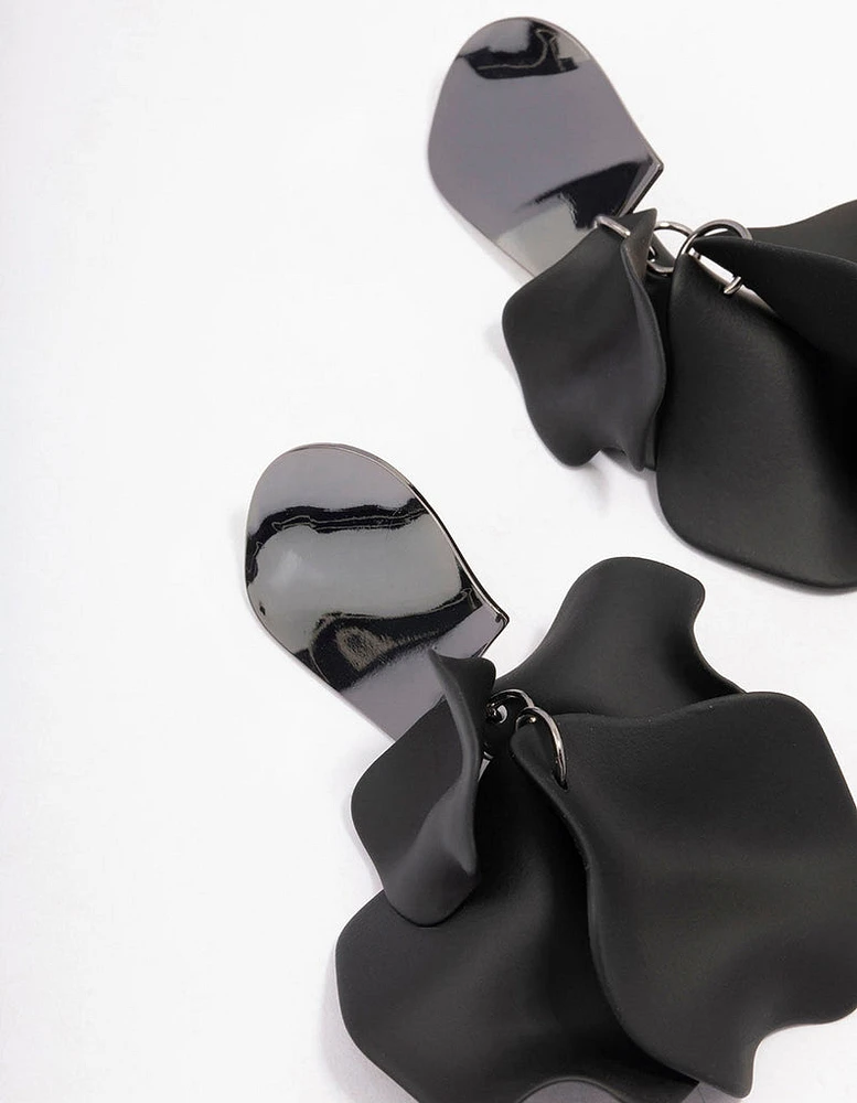 Gunmetal Black & Beige Petal Drop Earrings