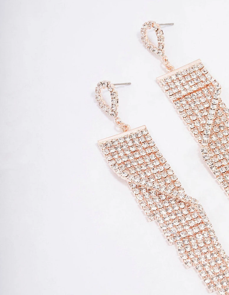 Rose Gold Wrapped Diamante Cupchain Drop Earrings