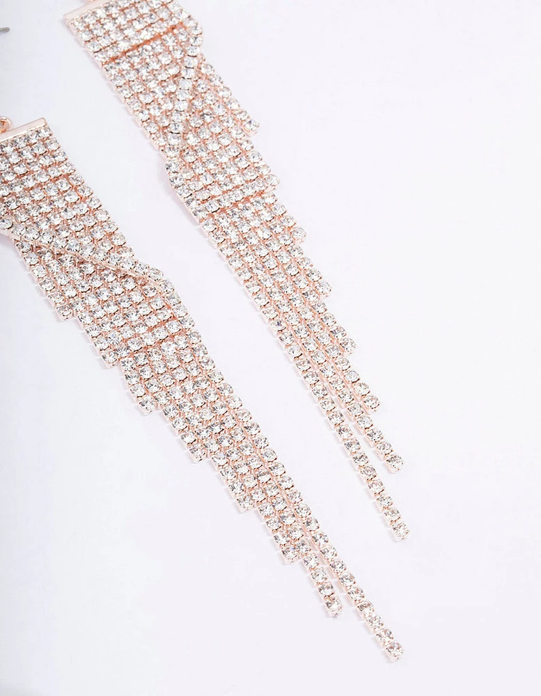 Rose Gold Wrapped Diamante Cupchain Drop Earrings