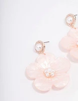 Rose Gold Acrylic Flower Pearl Drop Earrings