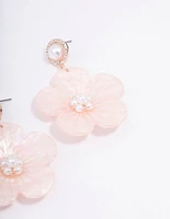 Rose Gold Acrylic Flower Pearl Drop Earrings