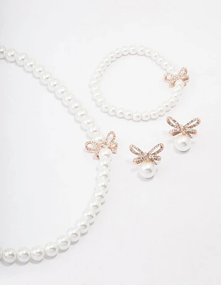 Rose Gold Pearl & Bow Jewellery Set