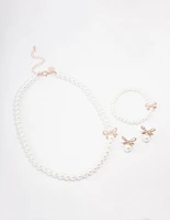 Rose Gold Pearl & Bow Jewellery Set