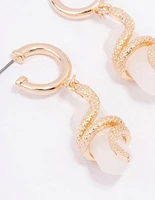 Gold Clear Quartz Snake Wrapped Drop Earrings