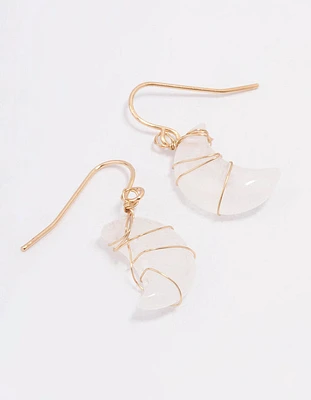 Gold Clear Quartz Moon Drop Earrings