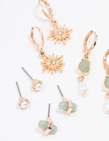 Gold Green Aventurine Celestial & Pearly Earring 4-Pack