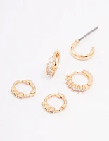 Gold Mixed Diamante Huggie Hoop Earring 3-Pack