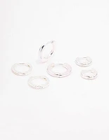 Rhodium Cubic Zirconia Minimal Huggie Hoop Earrings 3-Pack