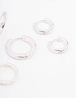 Rhodium Cubic Zirconia Minimal Huggie Hoop Earrings 3-Pack