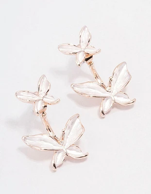 Rose Gold Butterfly Jacket Earrings