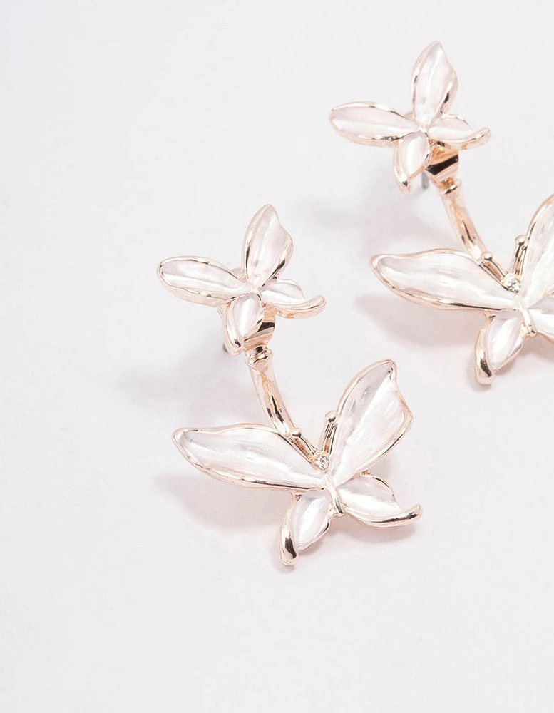 Rose Gold Butterfly Jacket Earrings