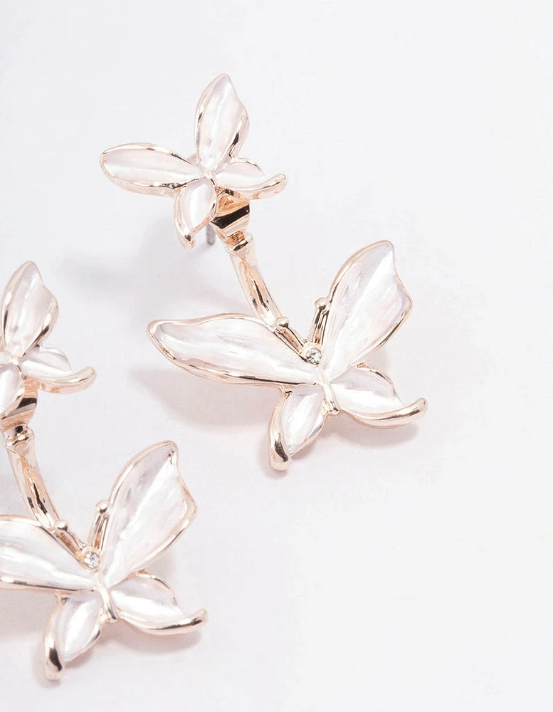 Rose Gold Butterfly Jacket Earrings