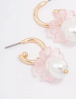 Gold Mushroom Pearl Drop Huggie Earrings