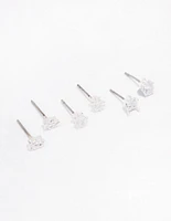 Silver Cubic Zirconia Mixed Shape Stud Earrings 3-Pack