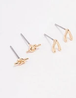 Gold Cubic Zirconia Mixed Charm Stud Earrings 3-Pack