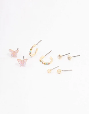 Gold Mixed Hoop & Stud Earrings 4-Pack