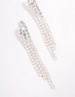 Silver Plated Triangular Cubic Zirconia Cupchain Drop Earrings