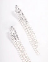 Silver Plated Triangular Cubic Zirconia Cupchain Drop Earrings