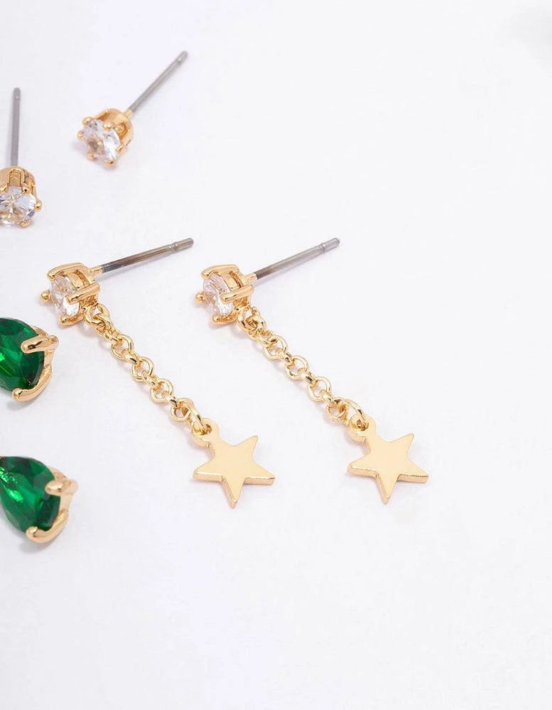 Gold Plated Star Chain Earring 3-Pack