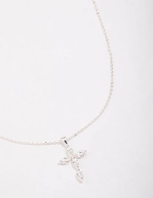 Silver Plated Large Marquise Cross Pendant Necklace