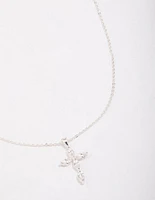 Silver Plated Large Marquise Cross Pendant Necklace