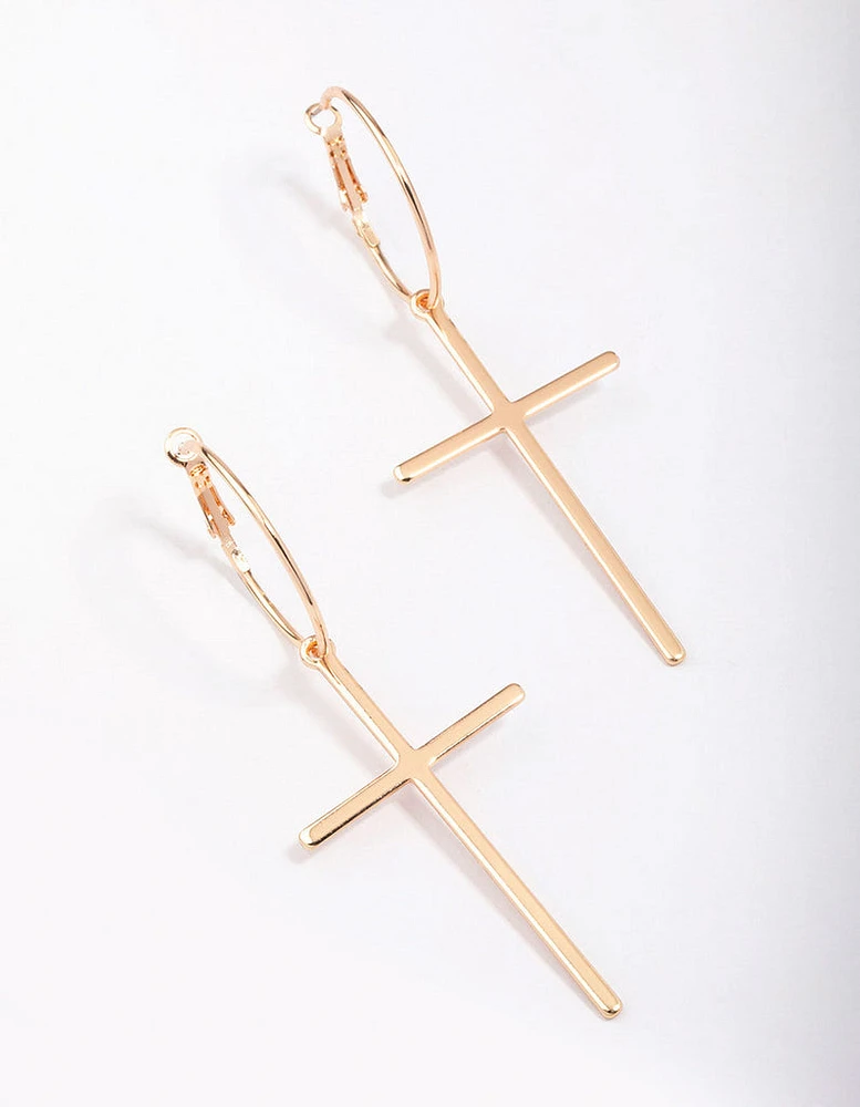 Gold Luxe Cross Hoop Earrings