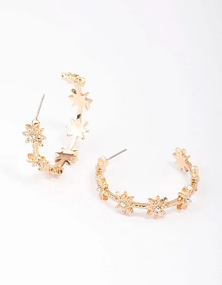 Gold Diamante Star Hoop Earrings