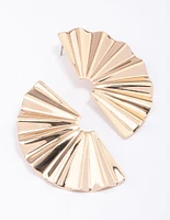 Gold Wavy Crinkle Half Stud Earrings