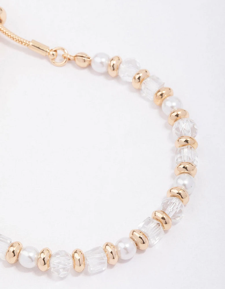 Gold Mixed Pearl & Facet Toggle Bracelet