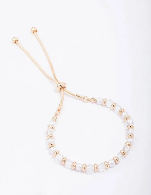 Gold Mixed Pearl & Facet Toggle Bracelet