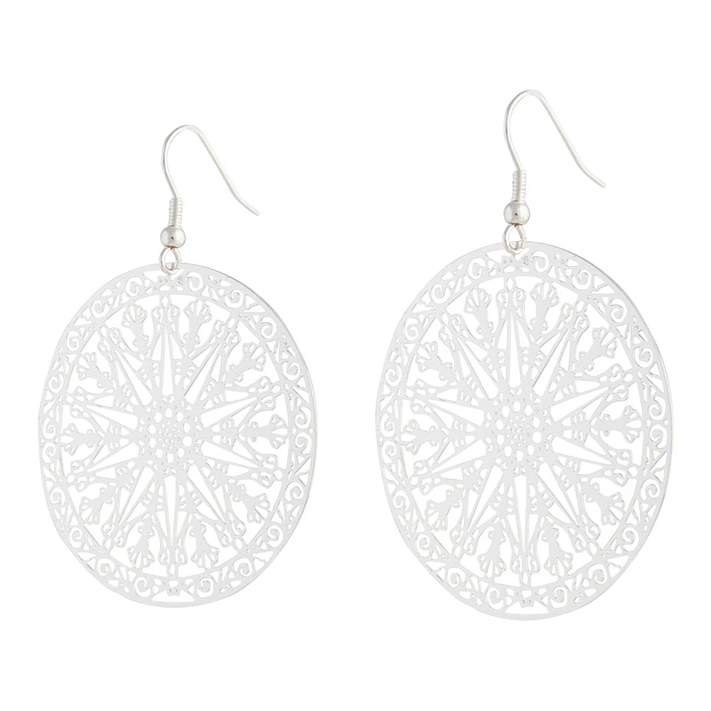 Silver Large Stamp Filigree Disc Earrings