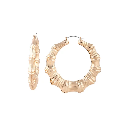 Large Gold Bamboo Hoop Earrings