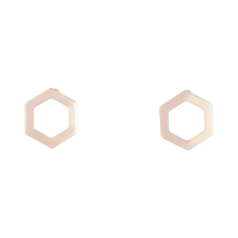 Rose Gold Open Hexagon Stud Earrings