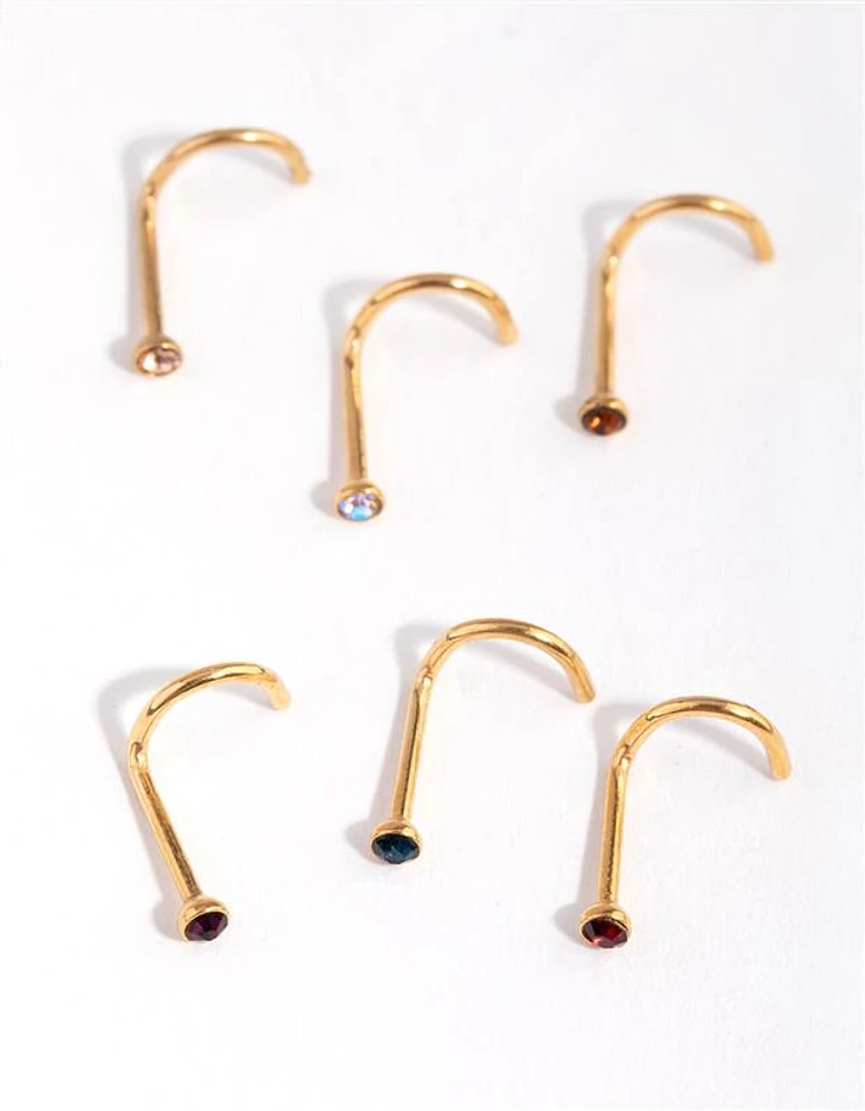 Surgical Steel Gold Classic Gem Nose Stud 6-Pack