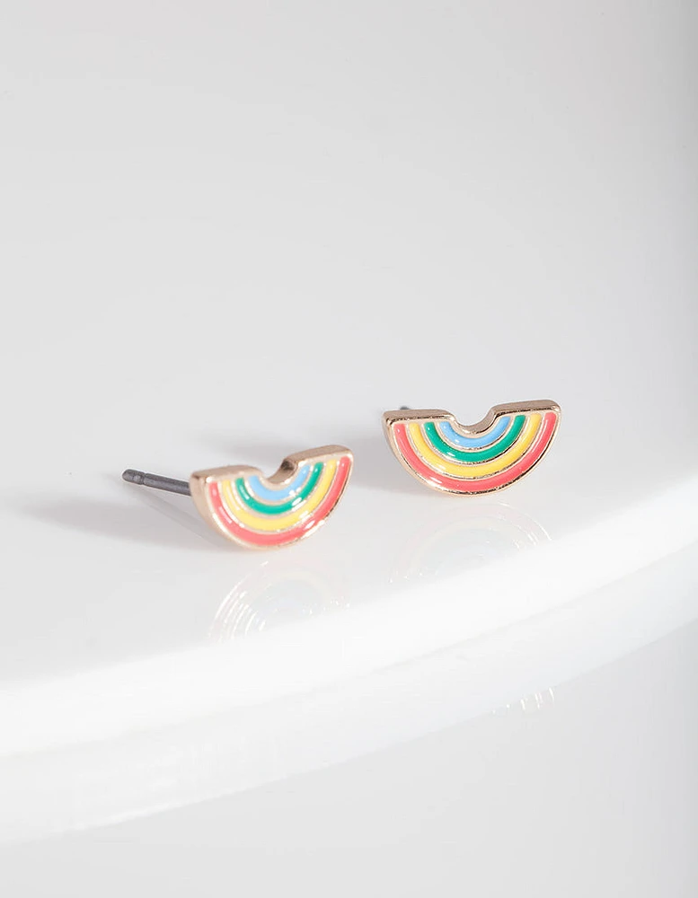 Gold Rainbow Stud Earrings